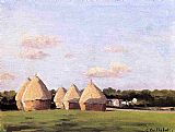 Gustave Caillebotte Paintings - Harvest, Landscape with Five Haystacks by Gustave Caillebotte